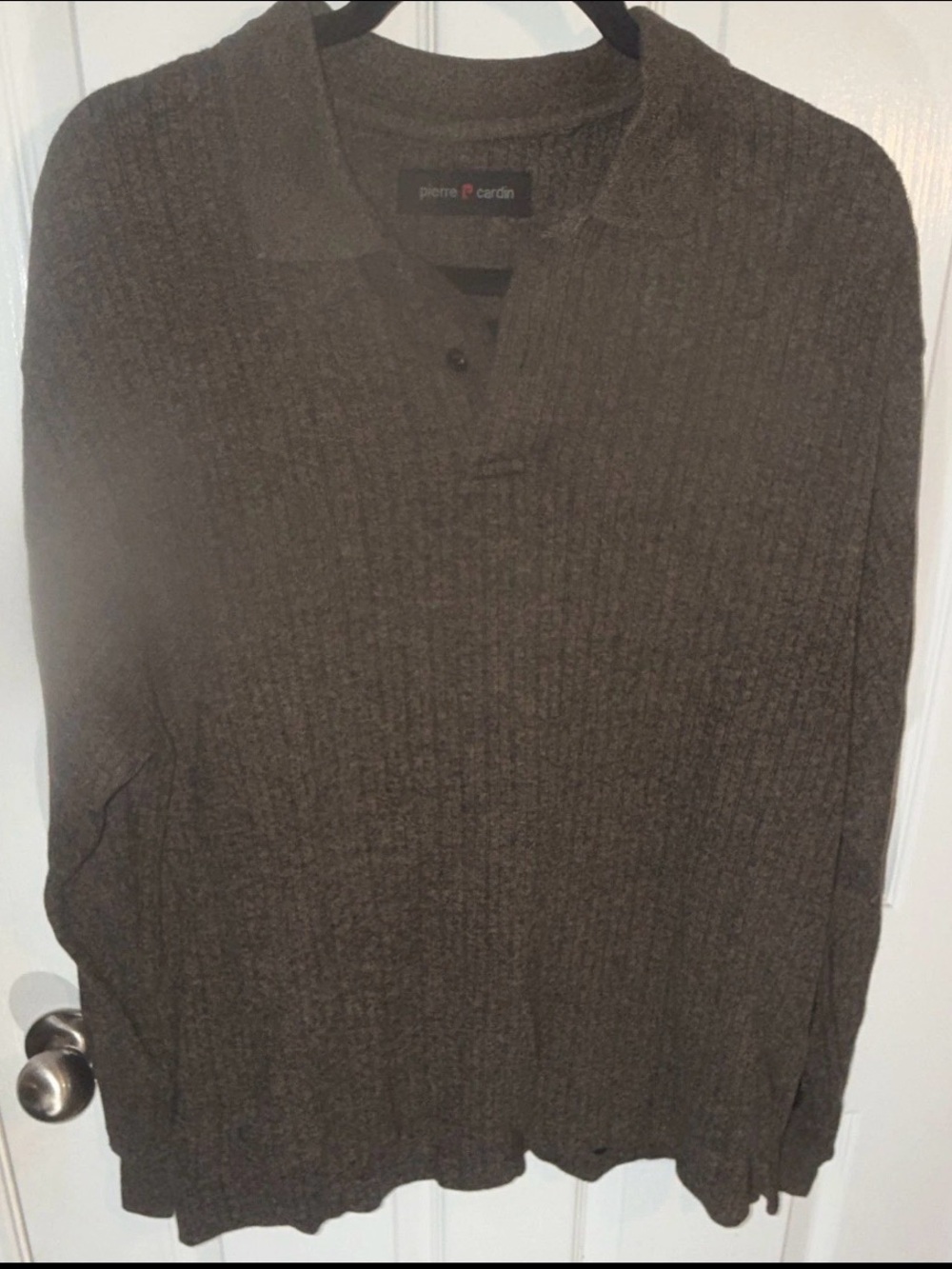 Pierre Cardin Men's Dark Brown Ribbed Henley Sweater
